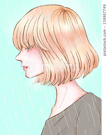 The profile of a blond boy, wet with rain. The profile of a blond boy, wet with rain. 139987749