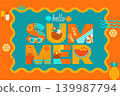 Hot greeting summer banner. Bright offer for hot season vacation to the sea. Summer positive vibe design for sales, posters, covers, ads, flyers, web, social media. Unforgettable vacation. Vector Hot greeting summer banner. Bright offer for hot season vacation to the sea. Summer positive vibe design for sales, posters, covers, ads, flyers, web, social media. Unforgettable vacation. Vector 139987794