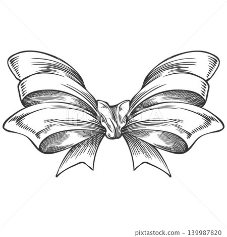 Bow sketch style vector icon, hand drawn engraved vintage double bow knot coquette design element, holiday decoration Bow sketch style vector icon, hand drawn engraved vintage double bow knot coquette design element, holiday decoration 139987820