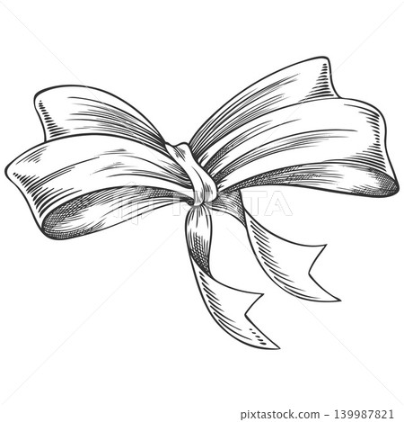 Bow sketch style vector icon, hand drawn engraved double bow, vintage coquette knot design element, holiday decoration Bow sketch style vector icon, hand drawn engraved double bow, vintage coquette knot design element, holiday decoration 139987821