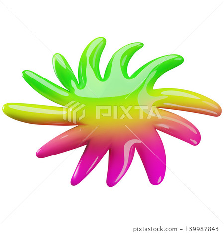 A 3D multicolored liquid star-shaped spot with rays. A 3D multicolored liquid star-shaped spot with rays. 139987843