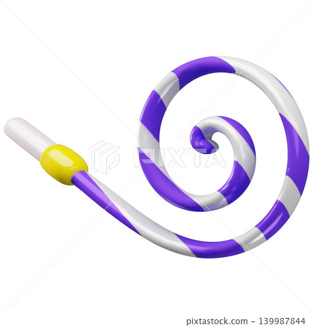 A 3D striped purple and white whistle with a spiral tube. A 3D striped purple and white whistle with a spiral tube. 139987844