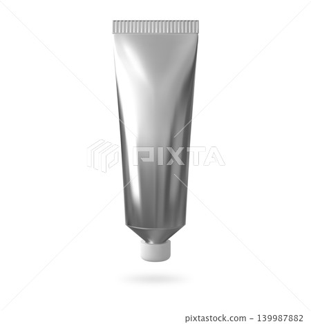 Silver metal tube, vector 3D realistic metallic aluminum cosmetic products package, cream closed tube flexible container 139987882