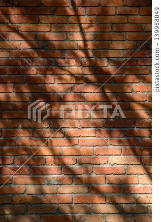 Red brick wall with diagonal leafy shadows 139988049