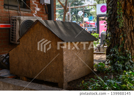 Rear view of dog kennel near security guard post 139988145