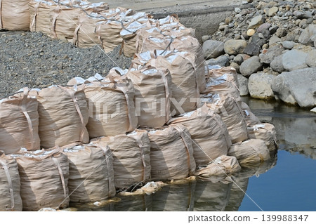 Flood control construction image (flood damage, heavy rain disaster, recovery, flood control construction, river construction, embankment construction) Flood control construction image (flood damage, heavy rain disaster, recovery, flood control construction, river construction, embankment construction) 139988347