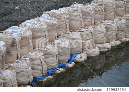 Flood control construction image (flood damage, heavy rain disaster, recovery, flood control construction, river construction, embankment construction) 139988364