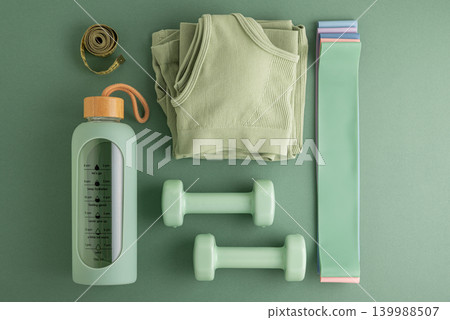 Fitness accessories promoting healthy lifestyle and home workout Fitness accessories promoting healthy lifestyle and home workout 139988507