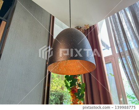 Pendant light with perforated shade, warm indoor lighting fixture Pendant light with perforated shade, warm indoor lighting fixture 139988775