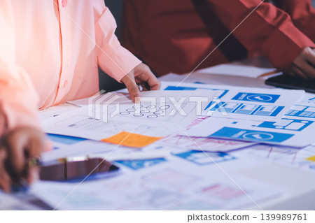 team of UI UX web designer are working together to develop mobile responsive websites with UI UX front end designer previews 139989761