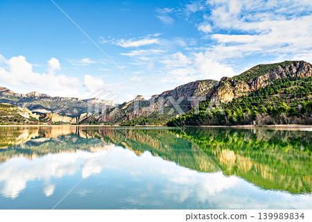 Landscape of the reservoir in the Sant Llorenc de Montgai Natural Reserve, Noguera region, Lleida, Catalonia Landscape of the reservoir in the Sant Llorenc de Montgai Natural Reserve, Noguera region, Lleida, Catalonia 139989834