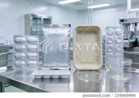 Pharmaceutical packaging and laboratory equipment displayed in a cleanroom environment Pharmaceutical packaging and laboratory equipment displayed in a cleanroom environment 139989966