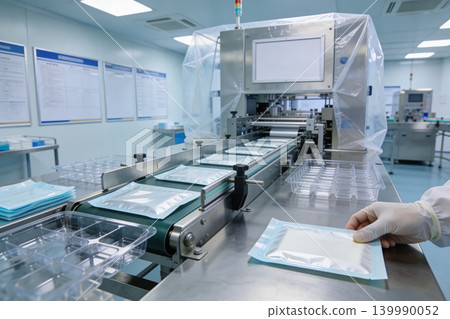 Automated packaging line in a sterile cleanroom environment for medical supplies Automated packaging line in a sterile cleanroom environment for medical supplies 139990052