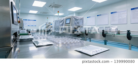 Automated packaging line in a sterile cleanroom facility for product manufacturing Automated packaging line in a sterile cleanroom facility for product manufacturing 139990080