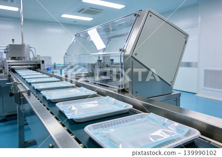 Automated packaging line in a sterile cleanroom environment for medical supplies 139990102