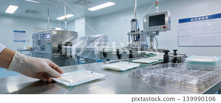 Sterile packaging production line in a cleanroom manufacturing facility Sterile packaging production line in a cleanroom manufacturing facility 139990106