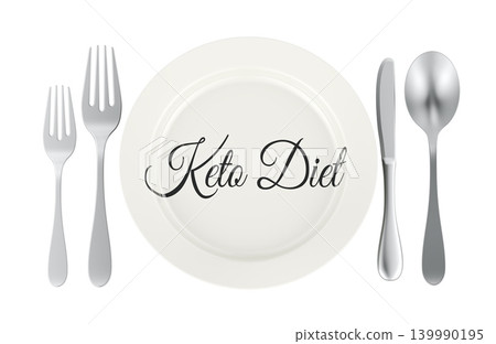 Keto Diet concept with plate and silver cutlery, 3d rendering Keto Diet concept with plate and silver cutlery, 3d rendering 139990195