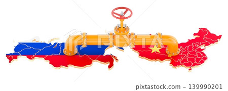 Russia China gas pipeline, natural gas supply and energy cooperation concept, 3d rendering Russia China gas pipeline, natural gas supply and energy cooperation concept, 3d rendering 139990201