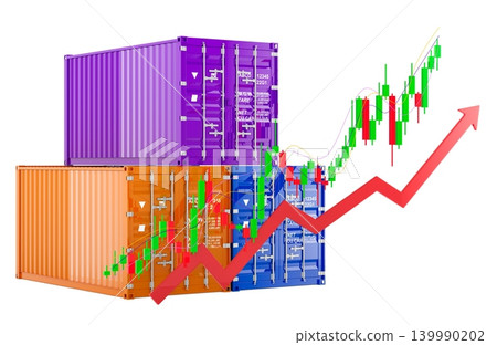 Shipping containers with rising market chart. 3D rendering Shipping containers with rising market chart. 3D rendering 139990202