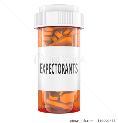 Expectorants medicine bottle with pills, 3d rendering Expectorants medicine bottle with pills, 3d rendering 139990211