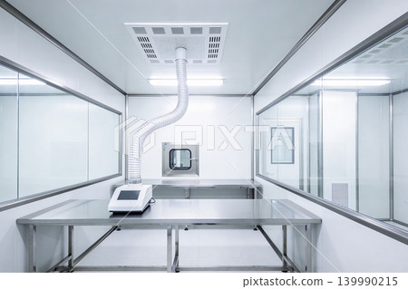 Modern sterile laboratory cleanroom with stainless steel equipment and ventilation system Modern sterile laboratory cleanroom with stainless steel equipment and ventilation system 139990215