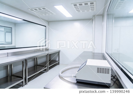 Modern sterile laboratory cleanroom with stainless steel benches and equipment Modern sterile laboratory cleanroom with stainless steel benches and equipment 139990246
