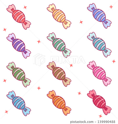 Cute Colorful Candy Seamless Pattern with Sweet Cartoon Wrappers Cute Colorful Candy Seamless Pattern with Sweet Cartoon Wrappers 139990488