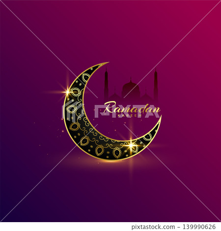 beautiful shiny golden moon ramadan kareem greeting 139990626