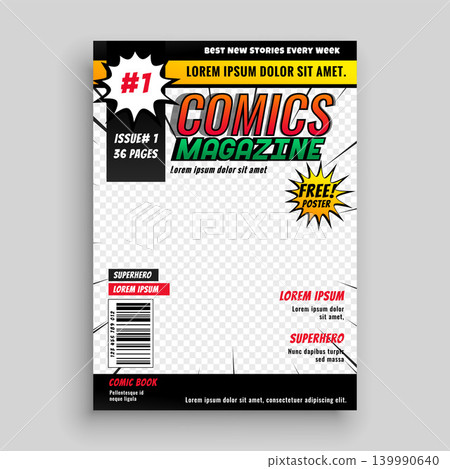 comic magazine book cover template design comic magazine book cover template design 139990640