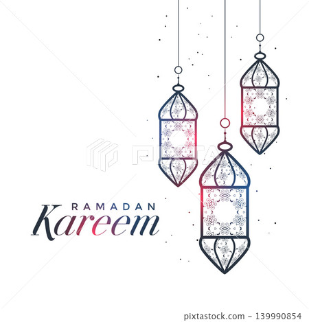 ramadan kareem card design with hanging lamps ramadan kareem card design with hanging lamps 139990854