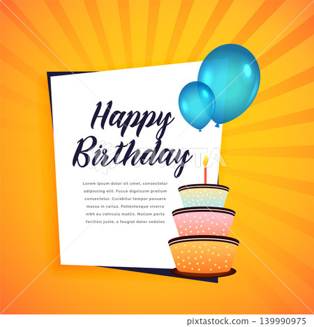 happy birthday greeting card with cake and balloons happy birthday greeting card with cake and balloons 139990975