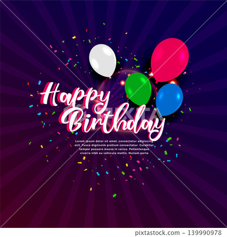 happy birthday celebration banner with confetti and balloons 139990978