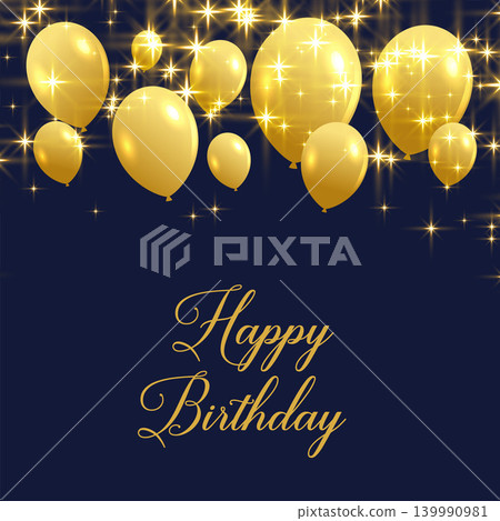 beautiful happy birthday greeting with golden balloons 139990981