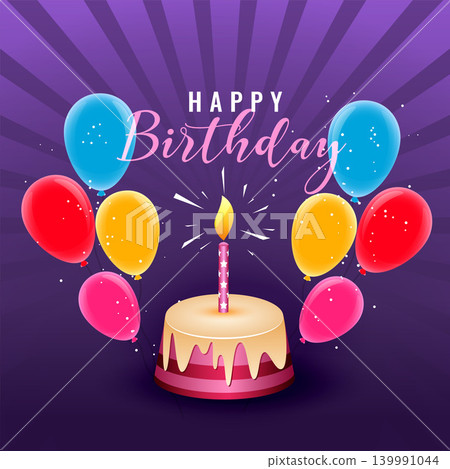 happy birthday party celebration poster design with balloons and cake happy birthday party celebration poster design with balloons and cake 139991044