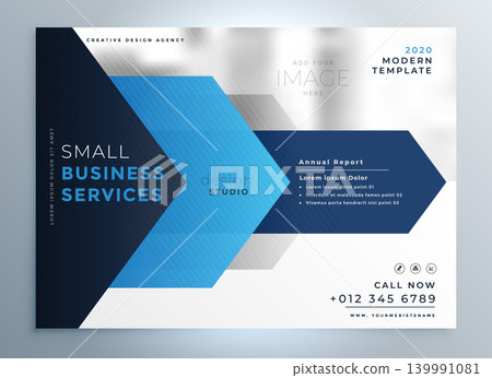 business presentation template design in blue geometric shape style 139991081