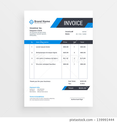 elegant invoice template design for your business in blue color elegant invoice template design for your business in blue color 139991444
