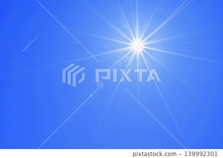 Blue sky, sun, and contrails - Free space image (fixed shot) Blue sky, sun, and contrails - Free space image (fixed shot) 139992301