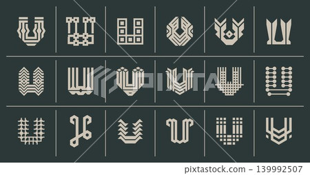 Luxury line pixel abstract letter mark U logo set Luxury line pixel abstract letter mark U logo set 139992507