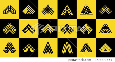 Digital flat line abstract letter A logo set Digital flat line abstract letter A logo set 139992535