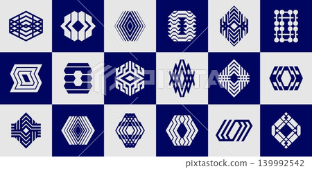 Set of decorative abstract line letter O logo, number 0 sign Set of decorative abstract line letter O logo, number 0 sign 139992542