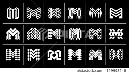 Technology line monogram letter M initial logo set Technology line monogram letter M initial logo set 139992546