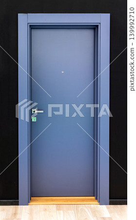 Grey wooden closed door Grey wooden closed door 139992710
