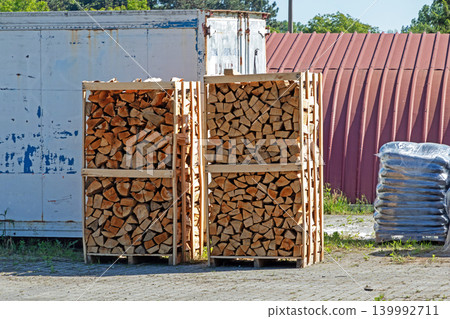 Pile of cut wood outside Pile of cut wood outside 139992711