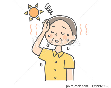 Senior woman experiences dizziness due to heatstroke Senior woman experiences dizziness due to heatstroke 139992982