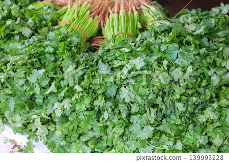 Coriander sold in Thai markets Coriander sold in Thai markets 139993228
