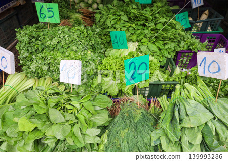 Vegetables and herbs sold in Thai markets Vegetables and herbs sold in Thai markets 139993286