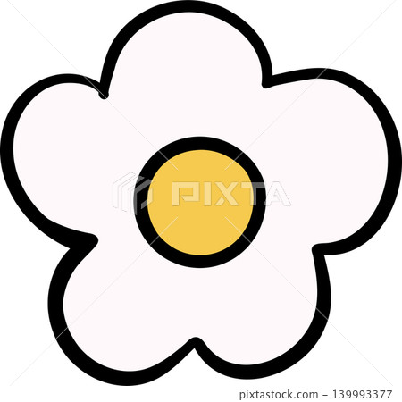 Simple Retro White Flower Icon with Yellow Center Doodle Hand Drawn Simple Retro White Flower Icon with Yellow Center Doodle Hand Drawn 139993377