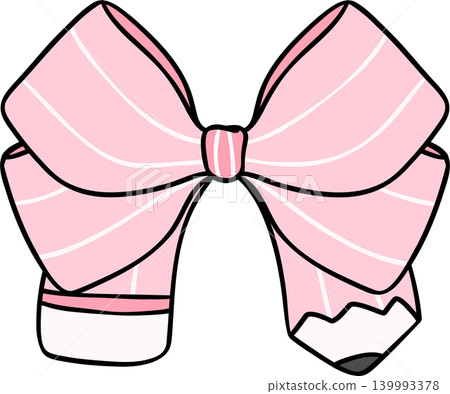 Pink Pencil Bow Hand Drawn Doodle, pencil in Bow Shaped Pink Pencil Bow Hand Drawn Doodle, pencil in Bow Shaped 139993378