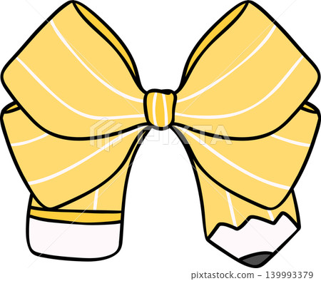 Yellow Pencil Bow Hand Drawn Doodle, pencil in Bow Shaped Yellow Pencil Bow Hand Drawn Doodle, pencil in Bow Shaped 139993379