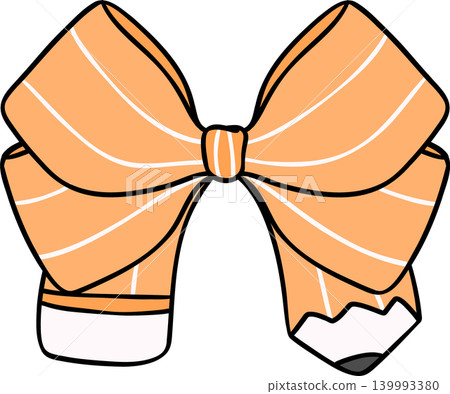 Orange Pencil Bow Hand Drawn Doodle, pencil in Bow Shaped Orange Pencil Bow Hand Drawn Doodle, pencil in Bow Shaped 139993380